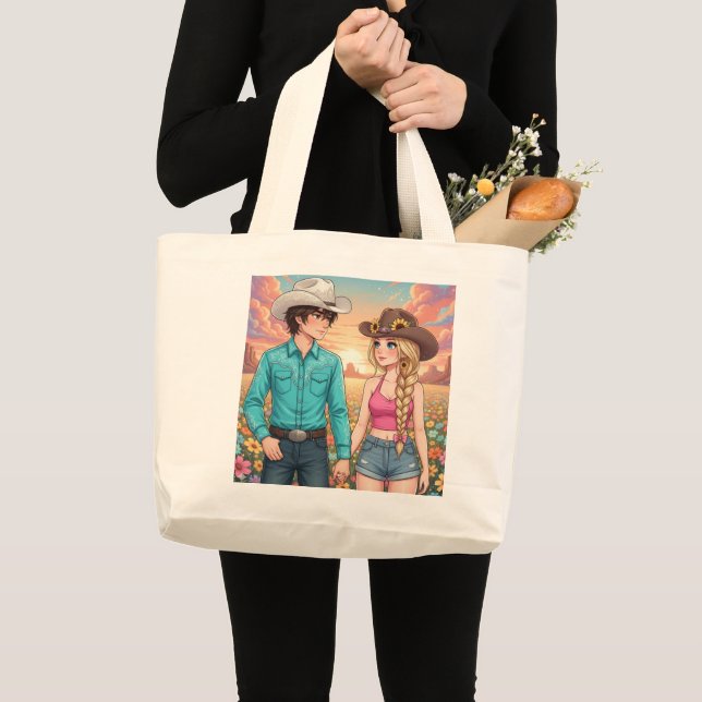 Bolso De Tela Gigante cowboy and cowgirl anime style (Anverso (producto))