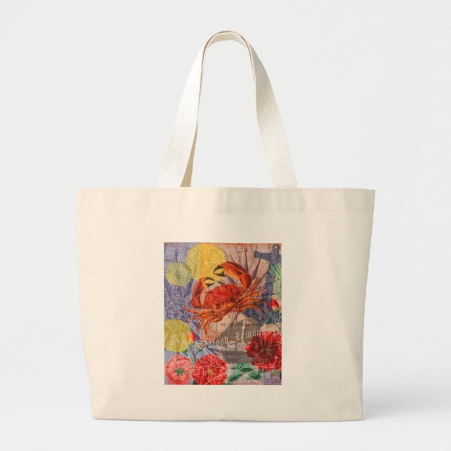 Bolso De Tela Gigante Crab Nautical Beach Art (Frente)