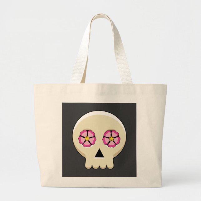 Bolso De Tela Gigante Cráneo de Gótico kawaii con flores (Frente)