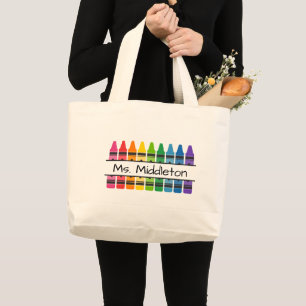 Bolso De Tela Gigante Crayones de arcoíris personalizados para maestros