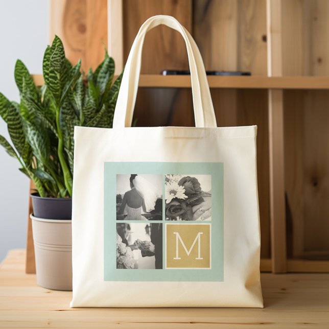 Bolso De Tela Gigante Crear su propio monograma de Collage de fotos Boda (Personalized Tote Bag - Wedding Photo Collage)