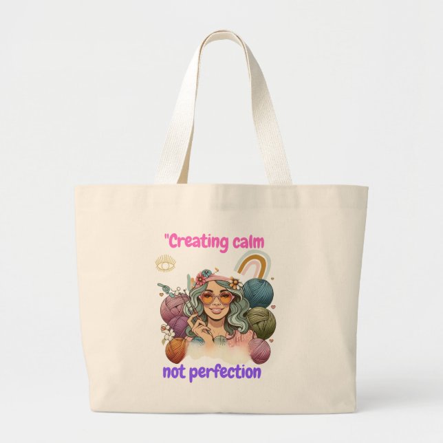 Bolso De Tela Gigante Creating calm, not perfection - Retro knitting gir (Frente)