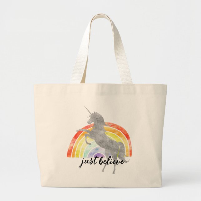 Bolso De Tela Gigante Creer en Rainbow Unicorn (Frente)