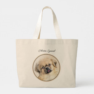 Bolso De Tela Gigante Crema de pintura española tibetana y arte de perro