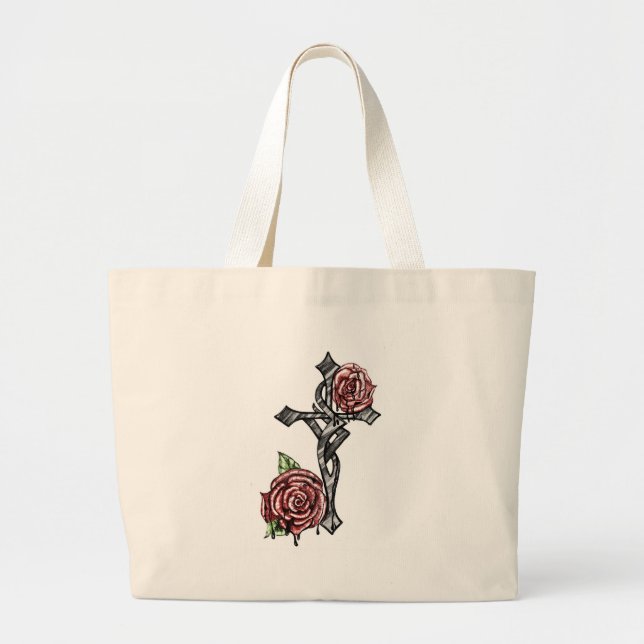 Bolso De Tela Gigante Cruz de sangre y Rosas (Frente)