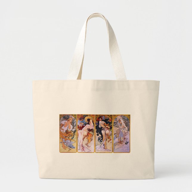 Bolso De Tela Gigante Cuatro estaciones por Alphonse Mucha (Frente)