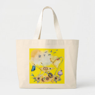 Bolso De Tela Gigante Cuidada acuarela Cottagecore Amarillo en amarillo