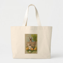 Bolso De Tela Gigante Cuidada Vintage Easter Greetings Card Bunny and Ch