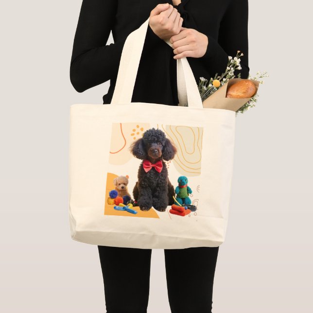 Bolso De Tela Gigante Cuidadosamente negro caniche Chenille Tote Bag (Anverso (producto))