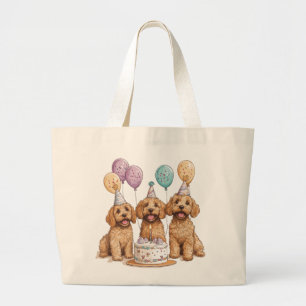 Bolso De Tela Gigante Cumpleaños Goldendoodle Dogs Pastel de cumpleaños