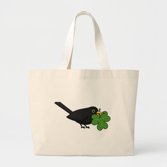Bolso De Tela Gigante Cute Blackbird con Shamrock Clover Personalizado (Frente)