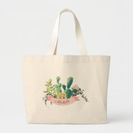 Bolso De Tela Gigante Cute Boho Personalized Name Cactus Trendy Graphic