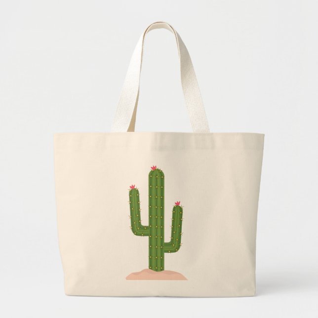 Bolso De Tela Gigante Cute Cactus Flor Verde Rosa Suroeste Suculento (Frente)