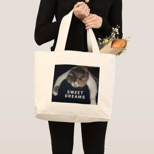 Bolso De Tela Gigante Cute Calico Dormiendo Gato Sobre Hombro (Anverso (producto))