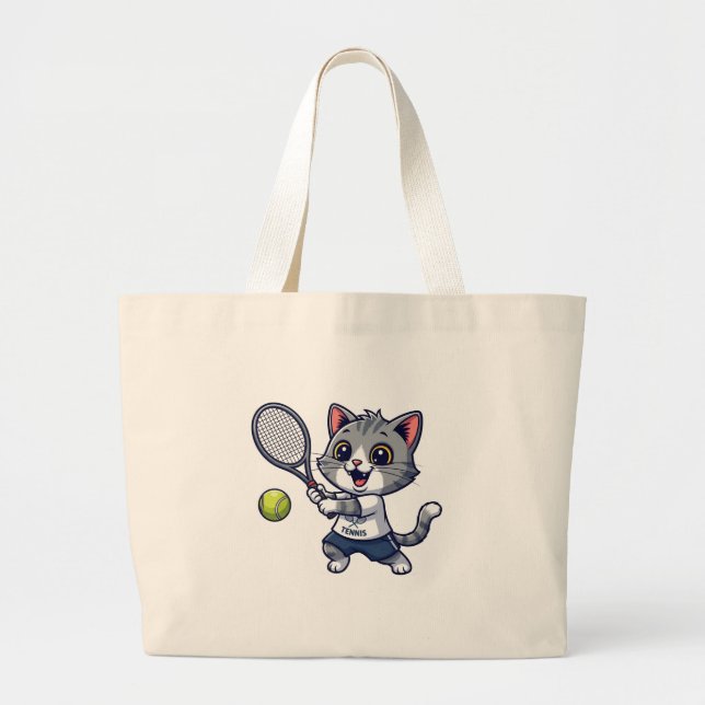 Bolso De Tela Gigante Cute cat playing tennis (Frente)