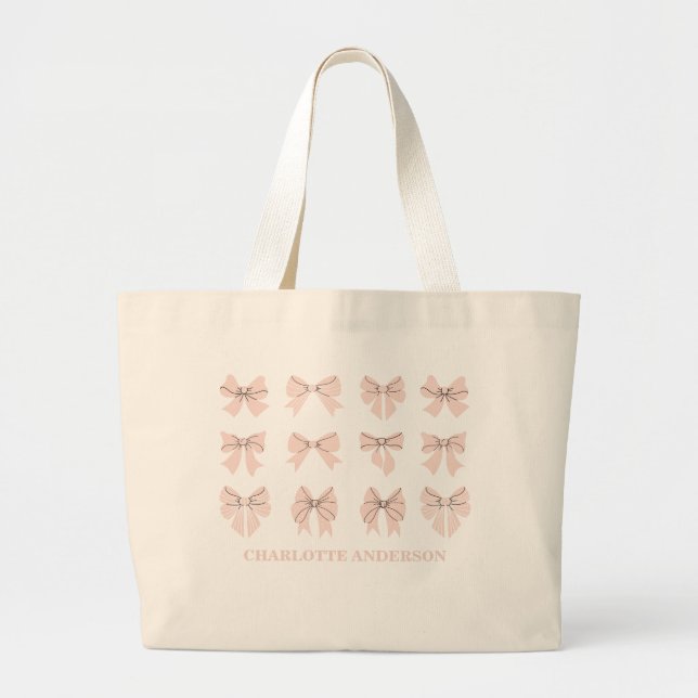 Bolso De Tela Gigante Cute Coquette Bow Pink Blush (Frente)