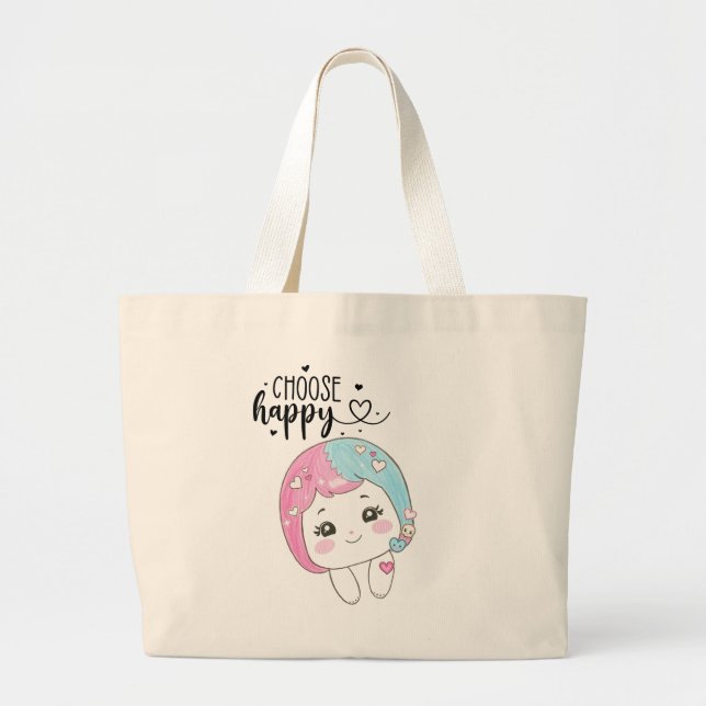 Bolso De Tela Gigante Cute Kawaii “Choose Happy”  – Adorable Posi (Frente)