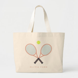 Bolso De Tela Gigante Cute Tennis Nombre Personalizado Rosa Racket Racke