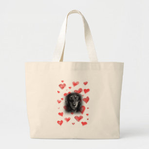 Bolso De Tela Gigante Dachshund con corazones rojos