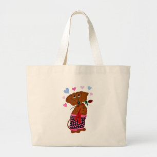 Bolso De Tela Gigante Dachshund en pantalones cortos rosados del corazón