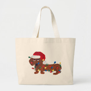Bolso De Tela Gigante Dachshund Enredado En Luces De Navidad