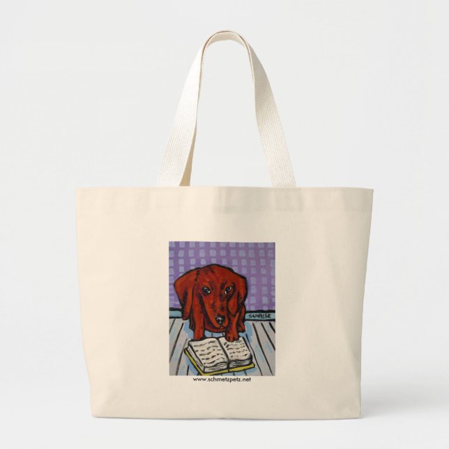 Bolso De Tela Gigante Dachshund que lee un libro (Frente)