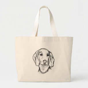 Bolso De Tela Gigante dachshund sketch a mano perro cachorro blanco negr