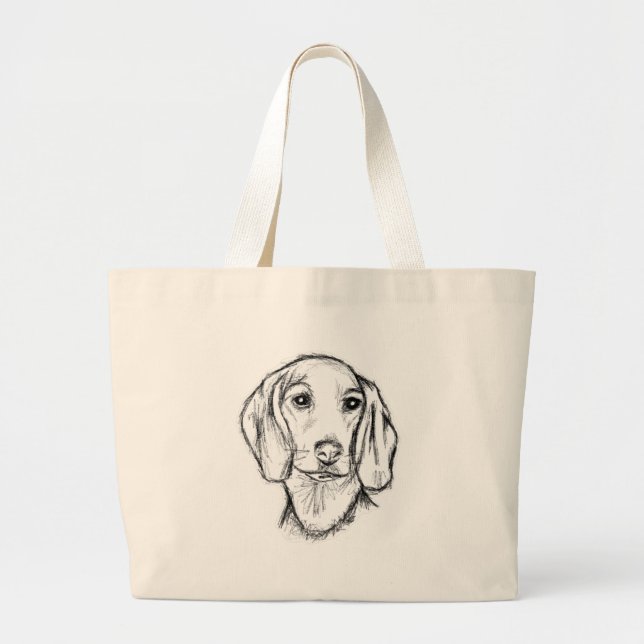 Bolso De Tela Gigante dachshund sketch a mano perro cachorro blanco negr (Frente)