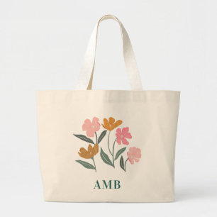Bolso De Tela Gigante Dama de honor floral ilustrada botánica con monogr