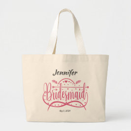 Bolso De Tela Gigante Damas de honor corazones rosados personalizadas fi