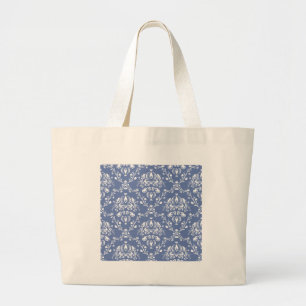 Bolso De Tela Gigante Damasco blanco y azul de guijarros