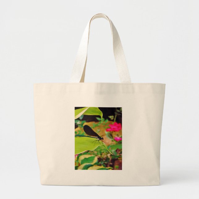 Bolso De Tela Gigante Damselfly y Rosa (Frente)