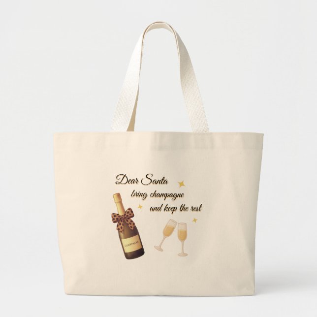 Bolso De Tela Gigante Dear Santa Champagne Design (Frente)