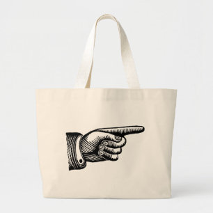 Bolso De Tela Gigante Dedo punteagudo blanco y negro retro