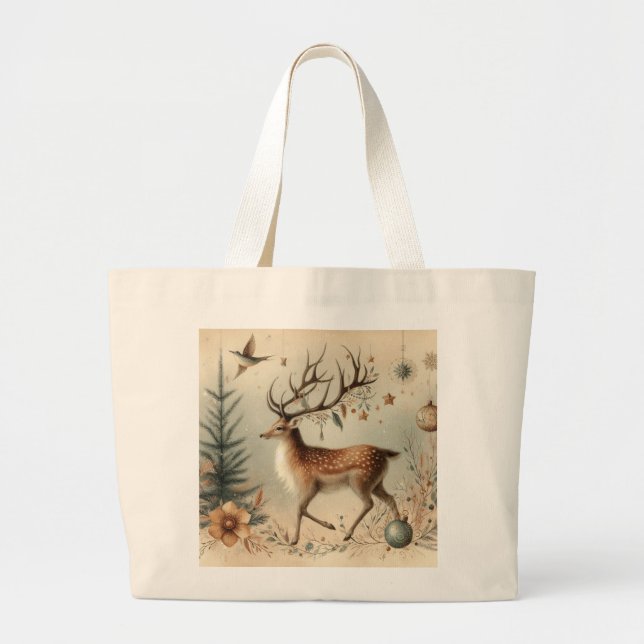 Bolso De Tela Gigante Deer Buck Forest Scene Navidades Tote Bag (Frente)