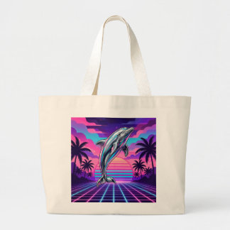 Bolso De Tela Gigante Delfín Vaporwave Chrome Atardecer Retro