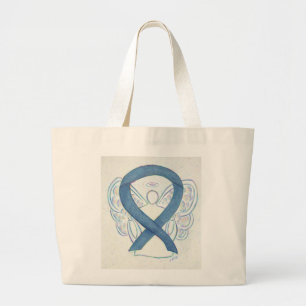 Bolso De Tela Gigante Denim Awareness Ribbon Personalizado Tote Bag
