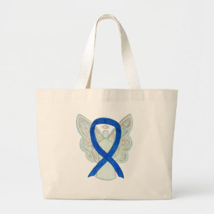 Bolso De Tela Gigante Denim Awareness Ribbon Personalizado Tote Bag
