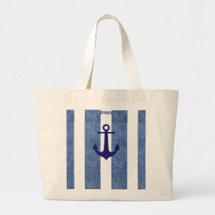 Bolso De Tela Gigante Denim Striped Anchor