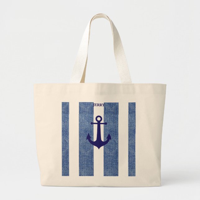 Bolso De Tela Gigante Denim Striped Anchor (Frente)