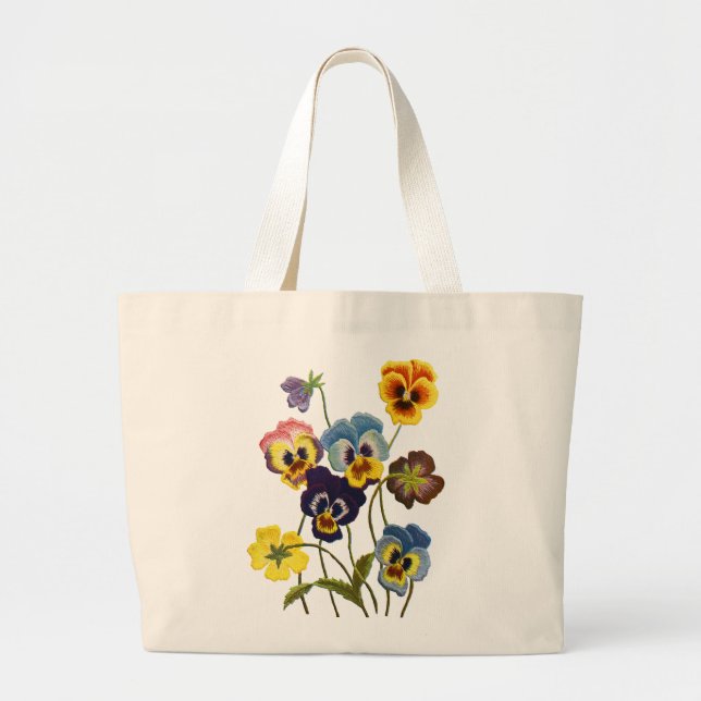 Bolso De Tela Gigante Desfile bordado de pansies (Frente)