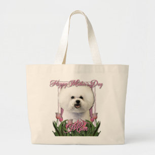 Bolso De Tela Gigante Día de la Madre - tulipanes rosados - Bichon Fris