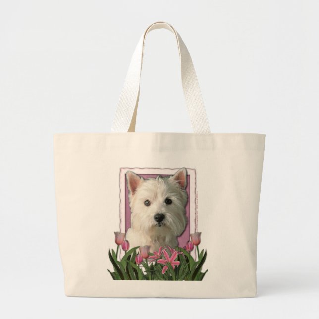 Bolso De Tela Gigante Día de la Madre - tulipanes rosados - Westie (Frente)