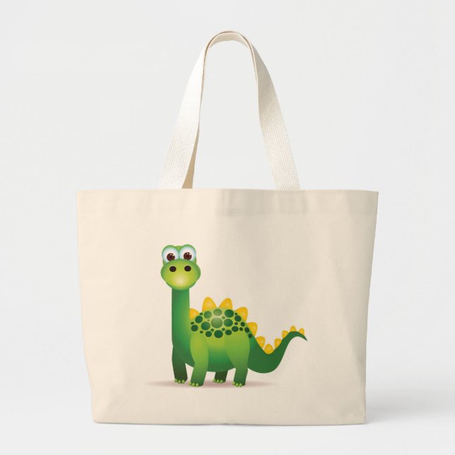 Bolso De Tela Gigante Dibujo animado lindo del dinosaurio verde (Frente)