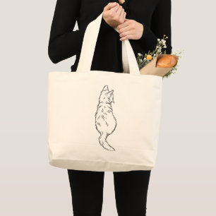Bolso De Tela Gigante Dibujo de línea de gato minimalista vista trasera