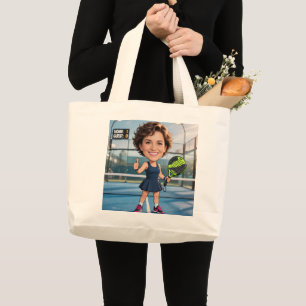 Bolso De Tela Gigante Dibujo divertido de cabeza azul de pádel personali