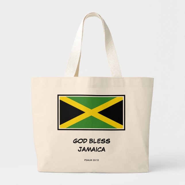 Bolso De Tela Gigante DIOS BENDIGA A JAMAICA | Patriótico | Bandera de J (Frente)
