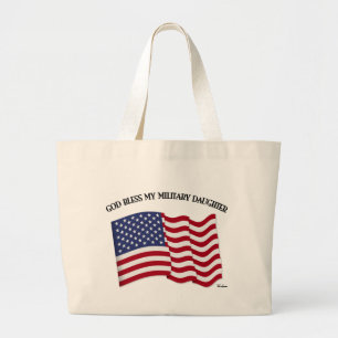 Bolso De Tela Gigante DIOS BENDIGA A MI HIJA MILITAR con bandera de EE.