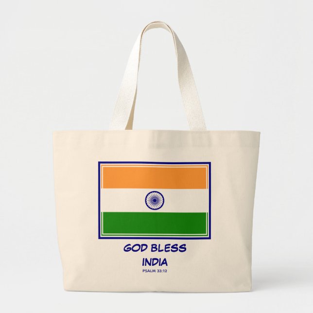 Bolso De Tela Gigante DIOS BENDIGA INDIA Bandera Patriótica India (Frente)