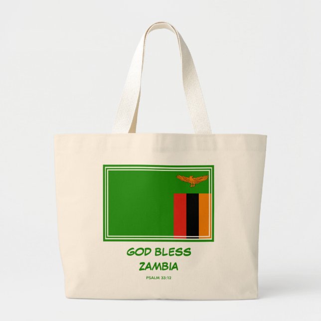 Bolso De Tela Gigante DIOS BENDIGA ZAMBIA Bandera Patriótica Zambiana (Frente)
